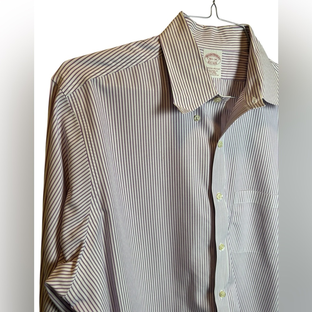 Brooks Brothers Purple White Stripe Button Down Size 16 1/2-34 - Picture 2 of 4